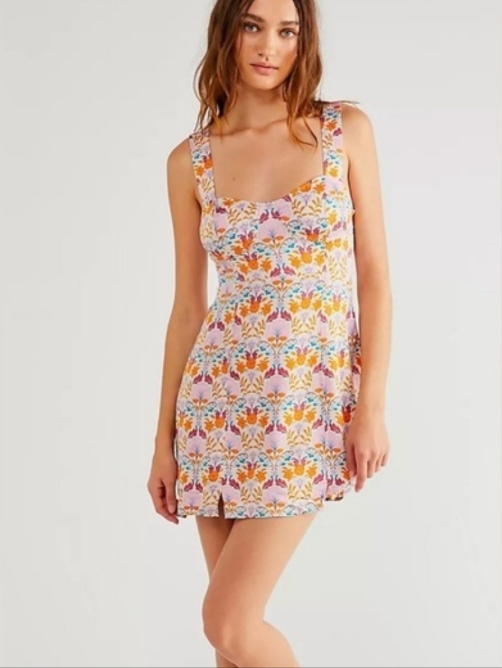 Free People Multicolor Floral Mini Dress in Ivory